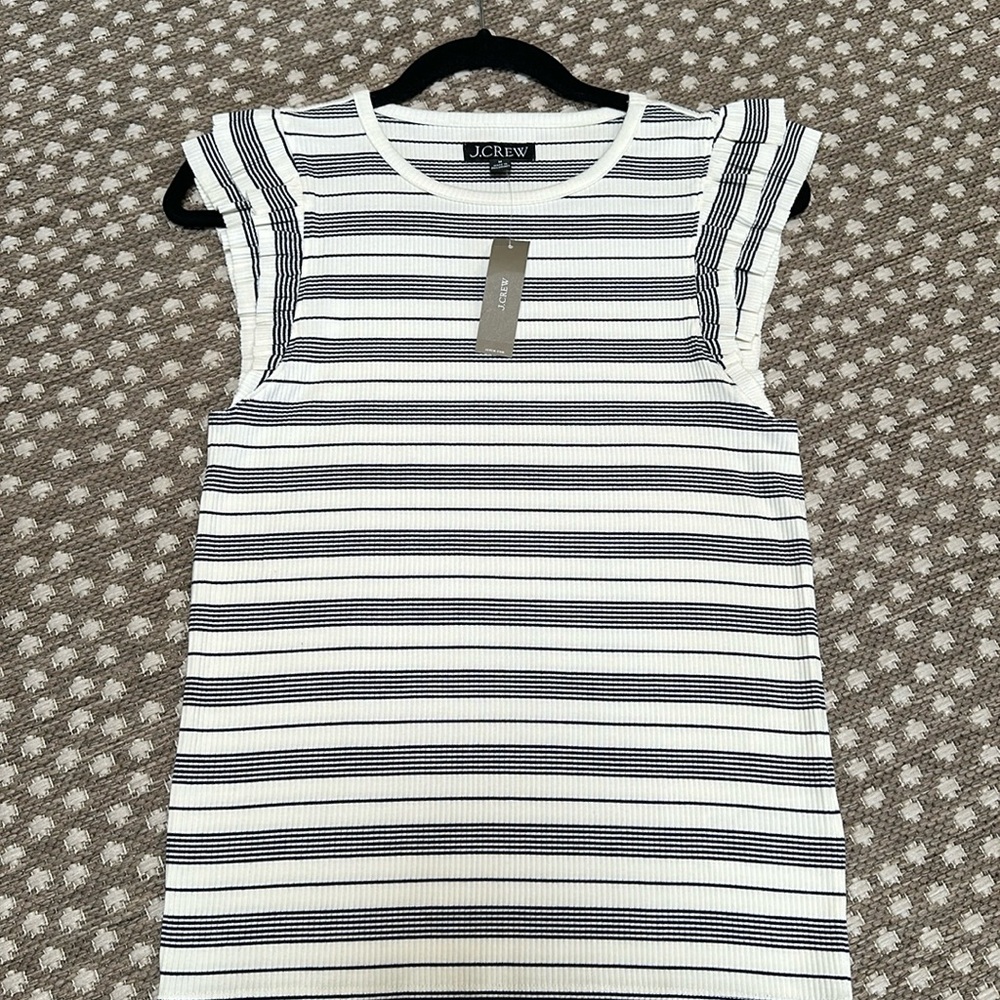 BNWT J. Crew Ribbed Flutter Sleeve Striped Top